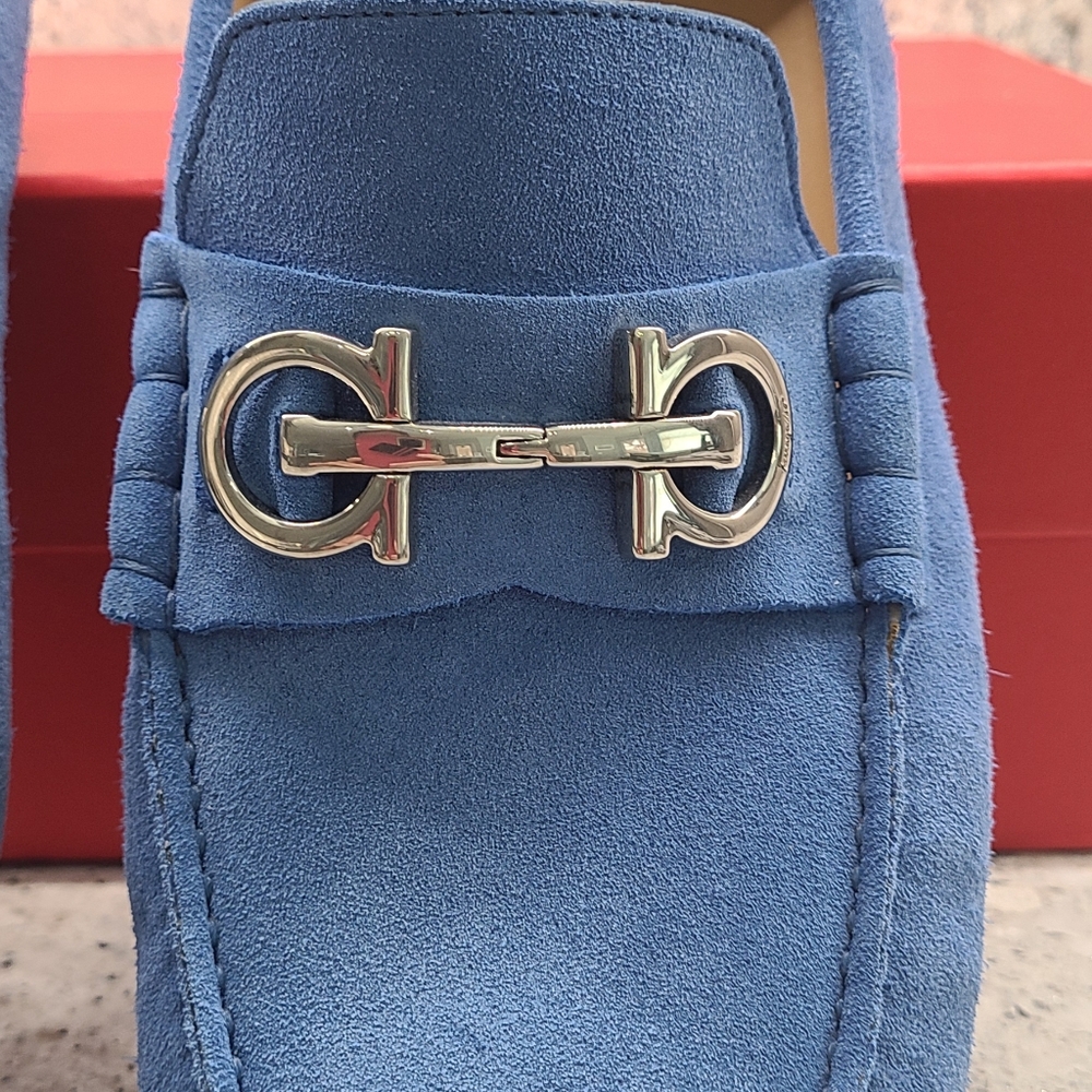 Ferragamo Grazioso Men's Loafer - Indigo Blue Suede - Picture 4 of 14